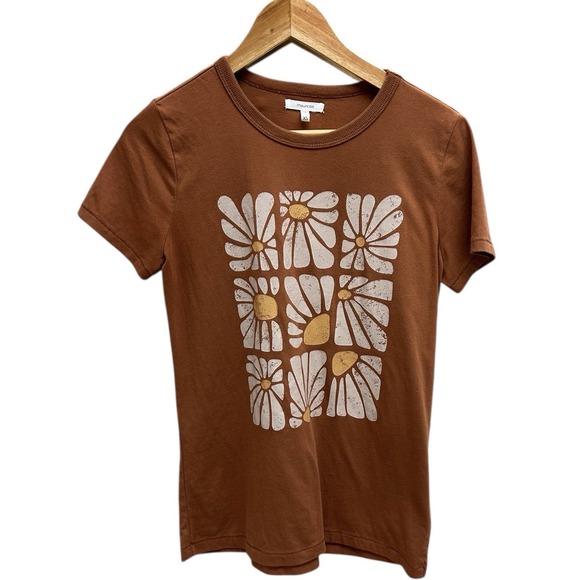 Maurices XS Brown Daisy Graphic T-Shirt Floral Cottagecore Stretch Soft Tee - Picture 1 of 5